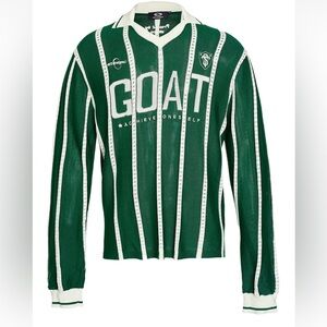 STEEPC GOAT Striped Knit Long Sleeve Green & White Mens Polo Med NWOT Streetwear